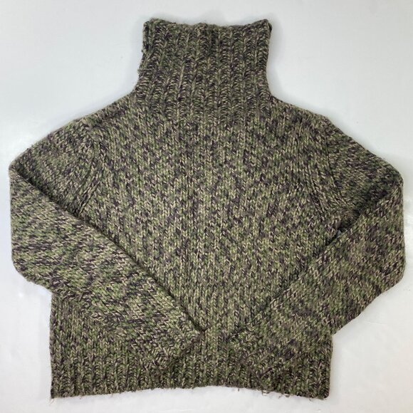 Old Navy Womens Chunky Knit Green Brown Turtleneck Sweater Size Large - Picture 1 of 6